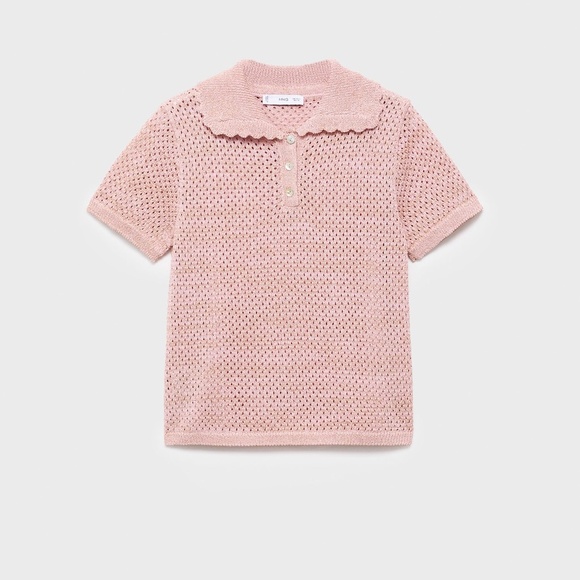 Mango Sweaters - Mango Blush Knit Cardigan with Scalloped Collar